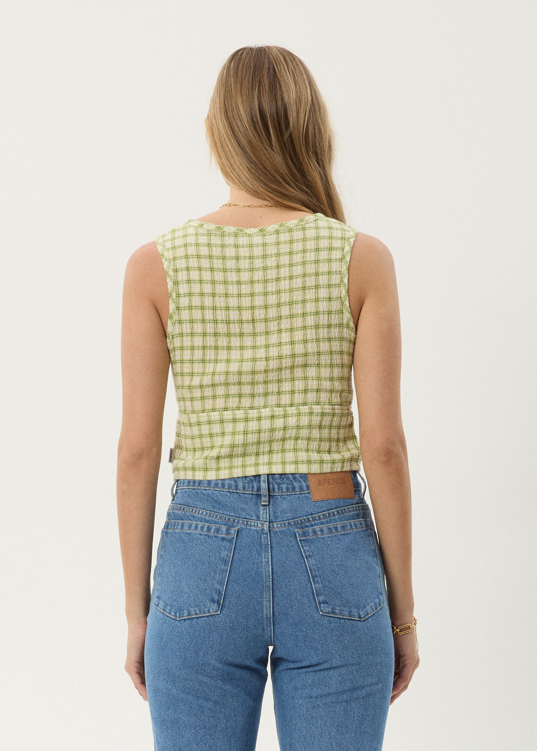 AFENDS Womens Darcy - Check Button Top - Lemongrass Check 