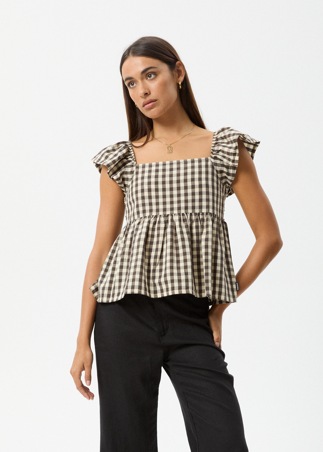 AFENDS Womens Gambet Check - Top - Black / Sand 