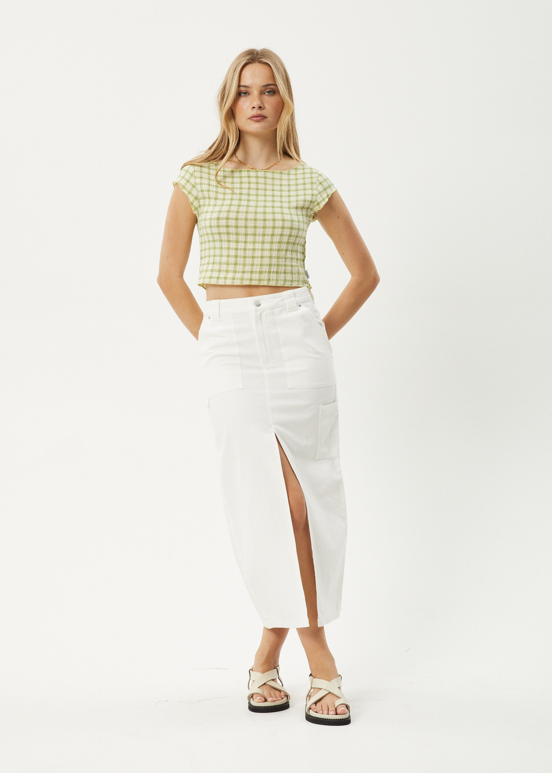 AFENDS Womens Darcy - Check Top - Lemongrass Check 