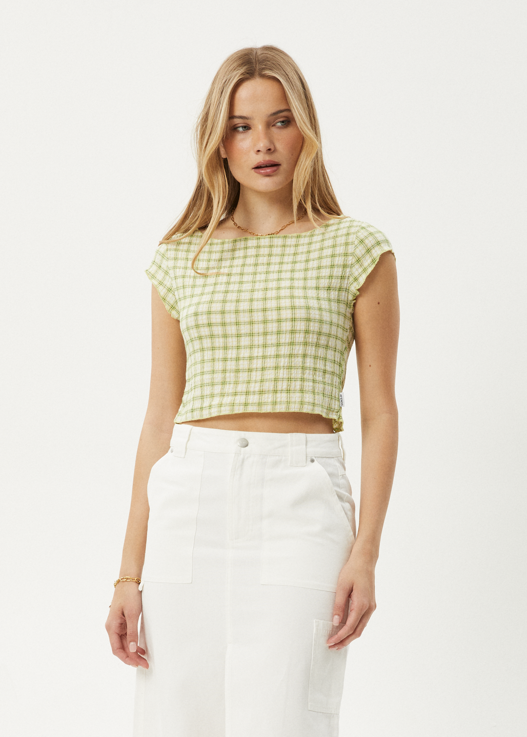 AFENDS Womens Darcy - Check Top - Lemongrass Check 