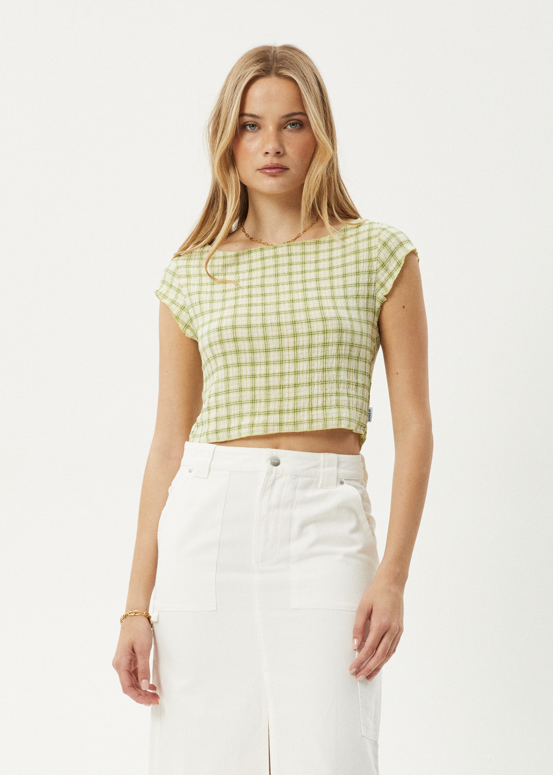 AFENDS Womens Darcy - Check Top - Lemongrass Check 