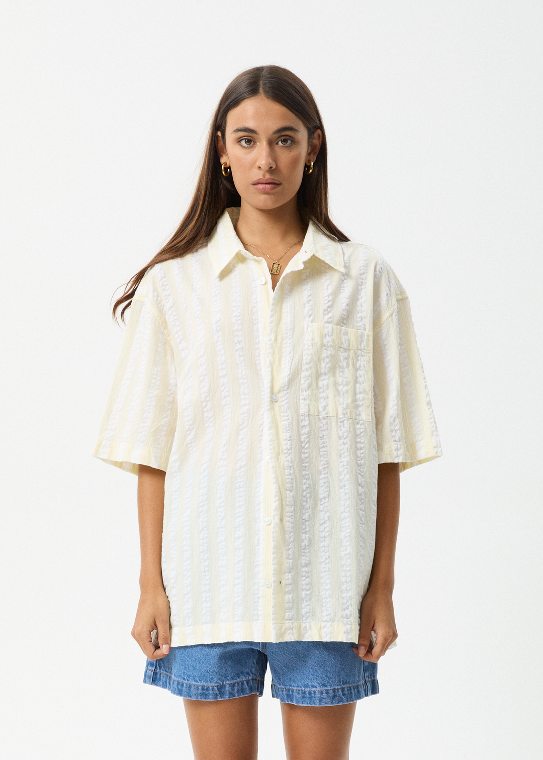 AFENDS Womens Splice - Short Sleeve Shirt - White / Lemongrass 