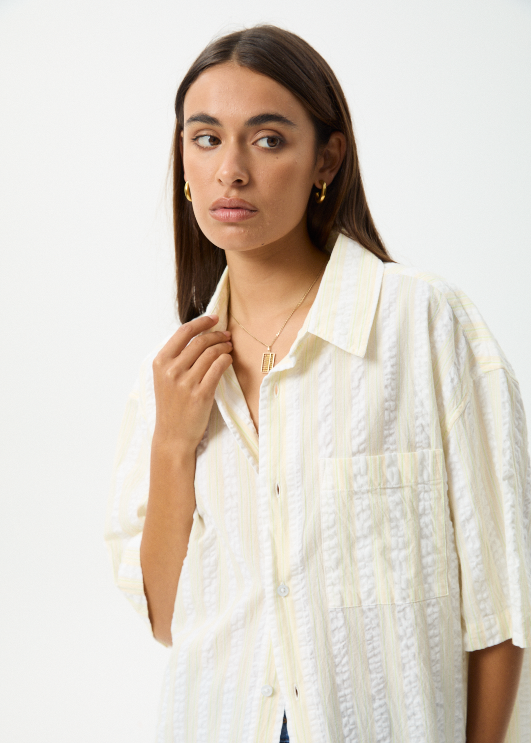 AFENDS Womens Splice - Short Sleeve Shirt - White / Lemongrass 