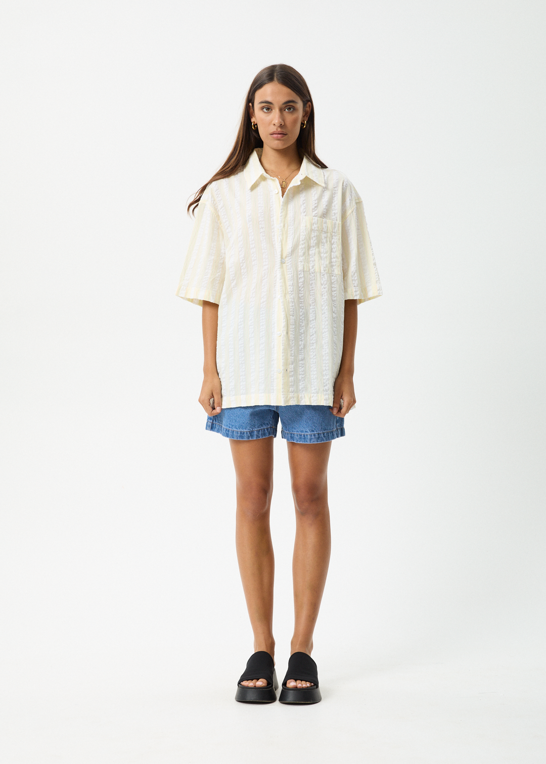 AFENDS Womens Splice - Short Sleeve Shirt - White / Lemongrass 