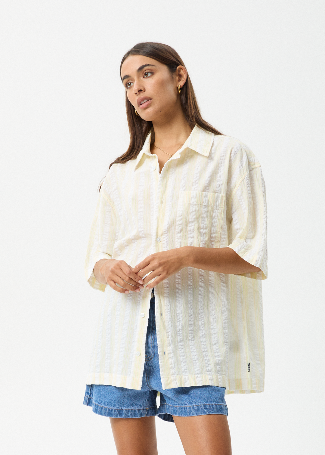 AFENDS Womens Splice - Short Sleeve Shirt - White / Lemongrass 