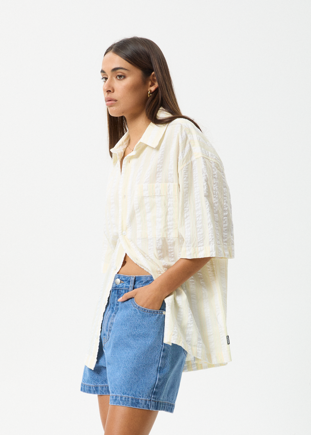 AFENDS Womens Splice - Short Sleeve Shirt - White / Lemongrass 