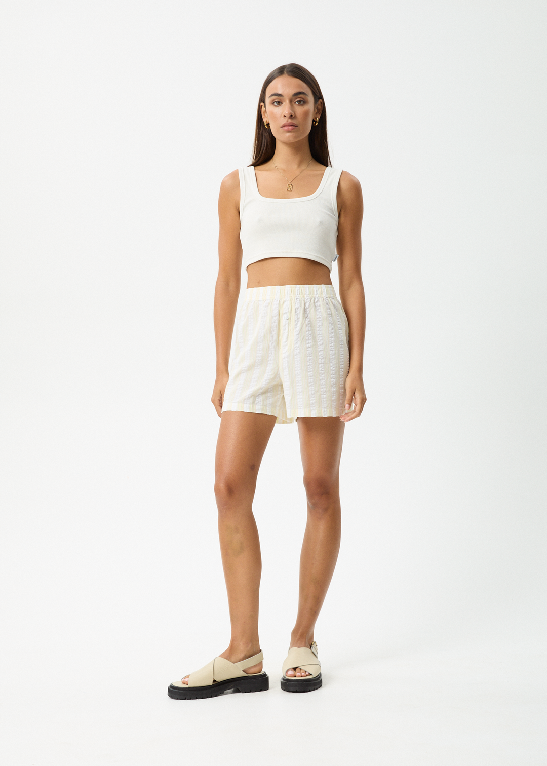 AFENDS Womens Splice - Boxer Shorts - White / Lemongrass 