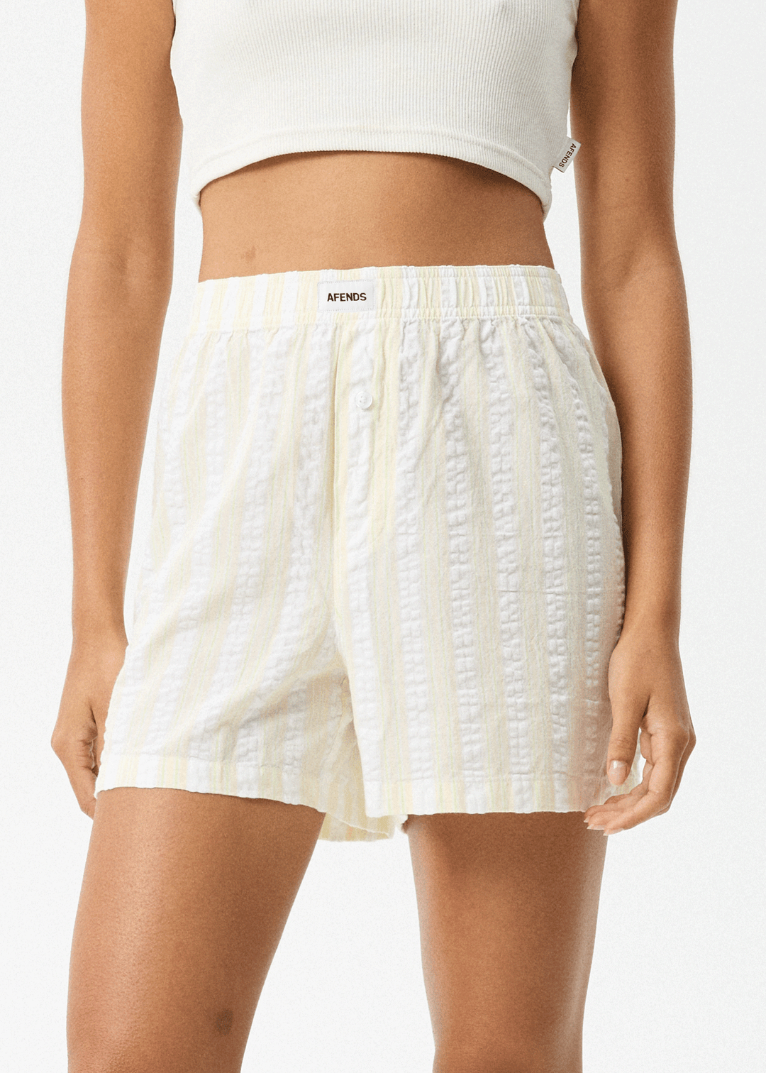 AFENDS Womens Splice - Boxer Shorts - White / Lemongrass 