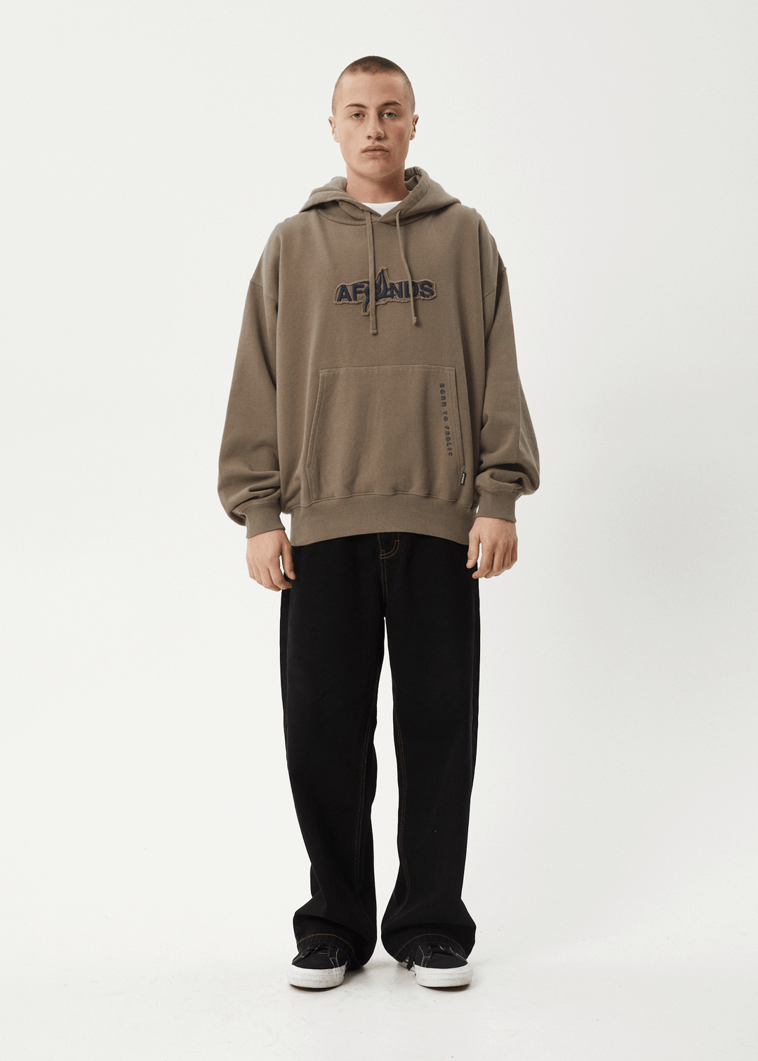 AFENDS Mens Antic - Boxy Pull On Hood - Fossil