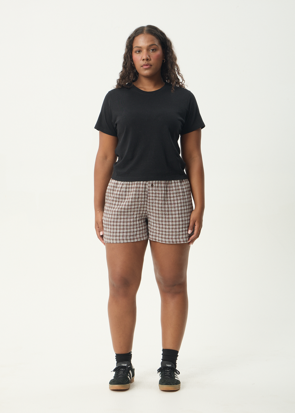 AFENDS Womens Base - Seersucker Boxer Short - Coffee Check