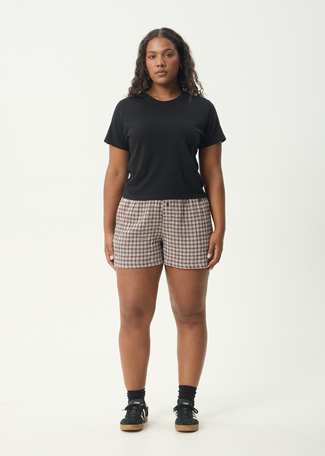 AFENDS Womens Base - Seersucker Boxer Short - Coffee Check