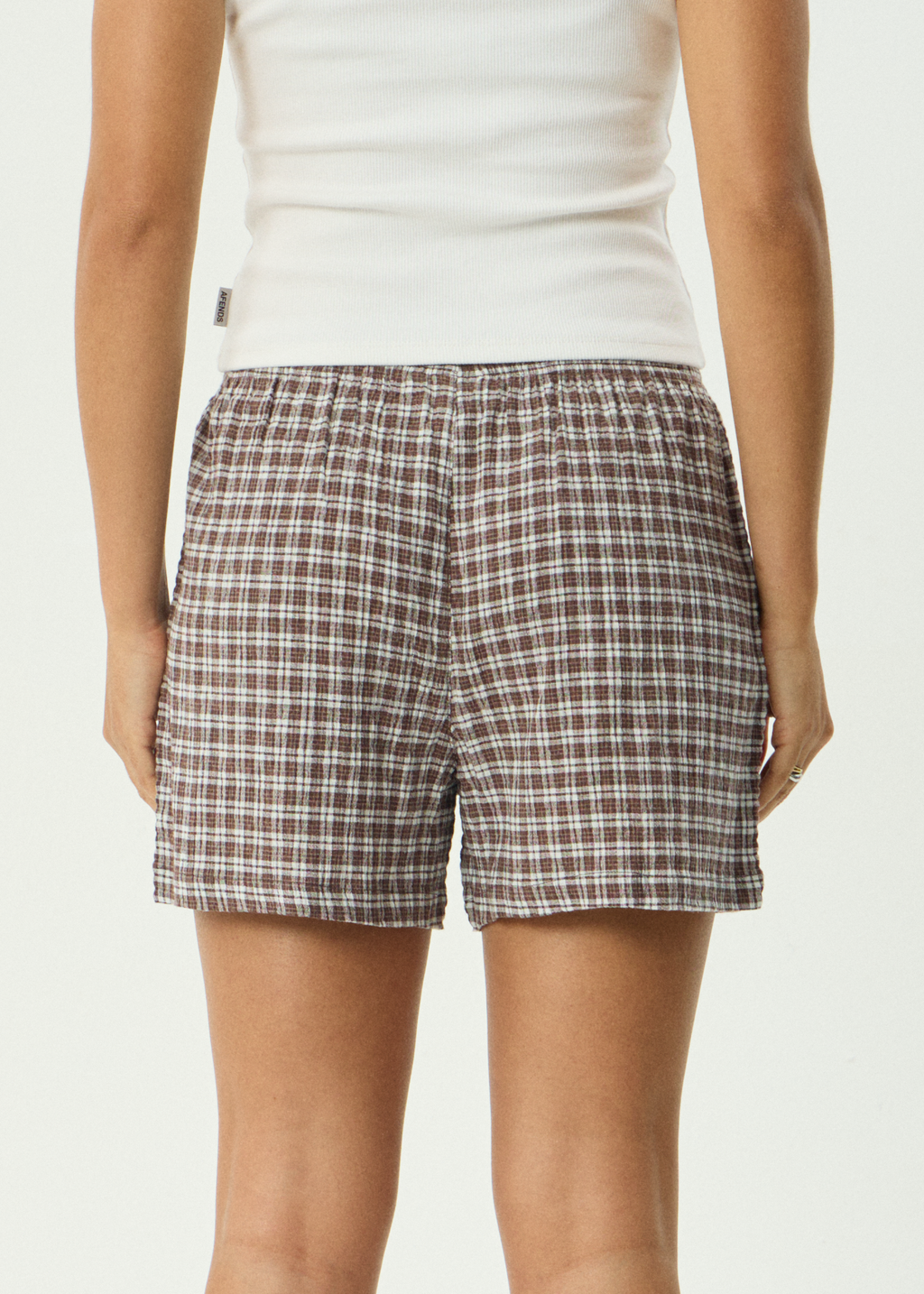 AFENDS Womens Base - Seersucker Boxer Short - Coffee Check