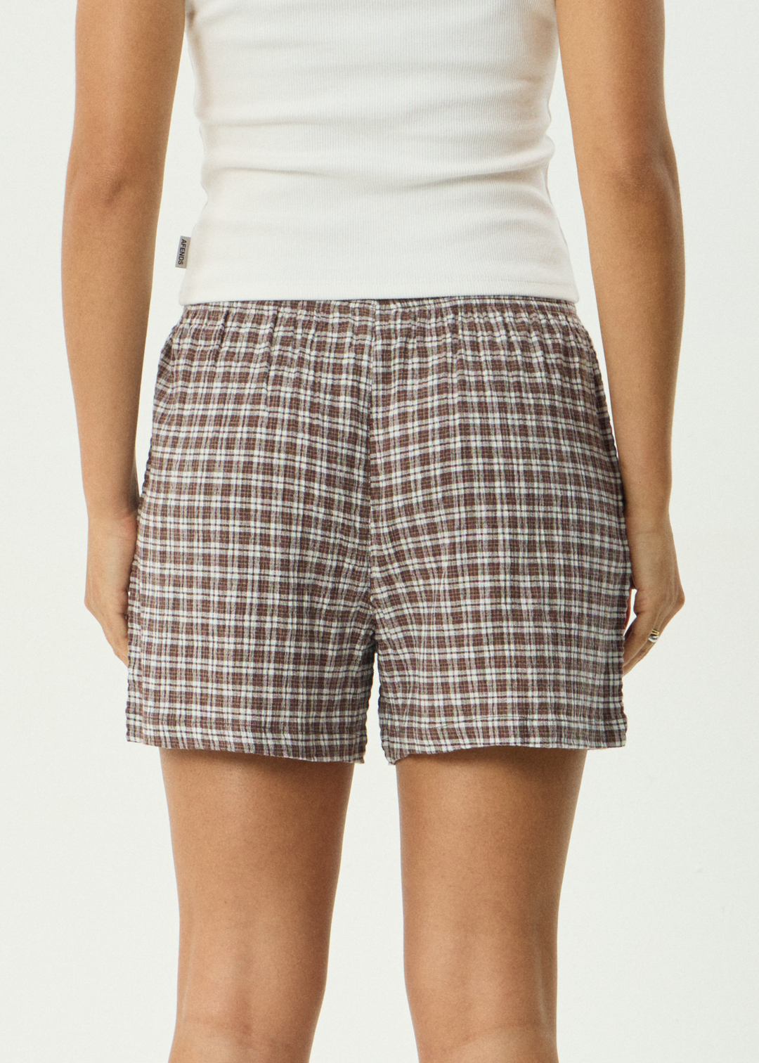 AFENDS Womens Base - Seersucker Boxer Short - Coffee Check
