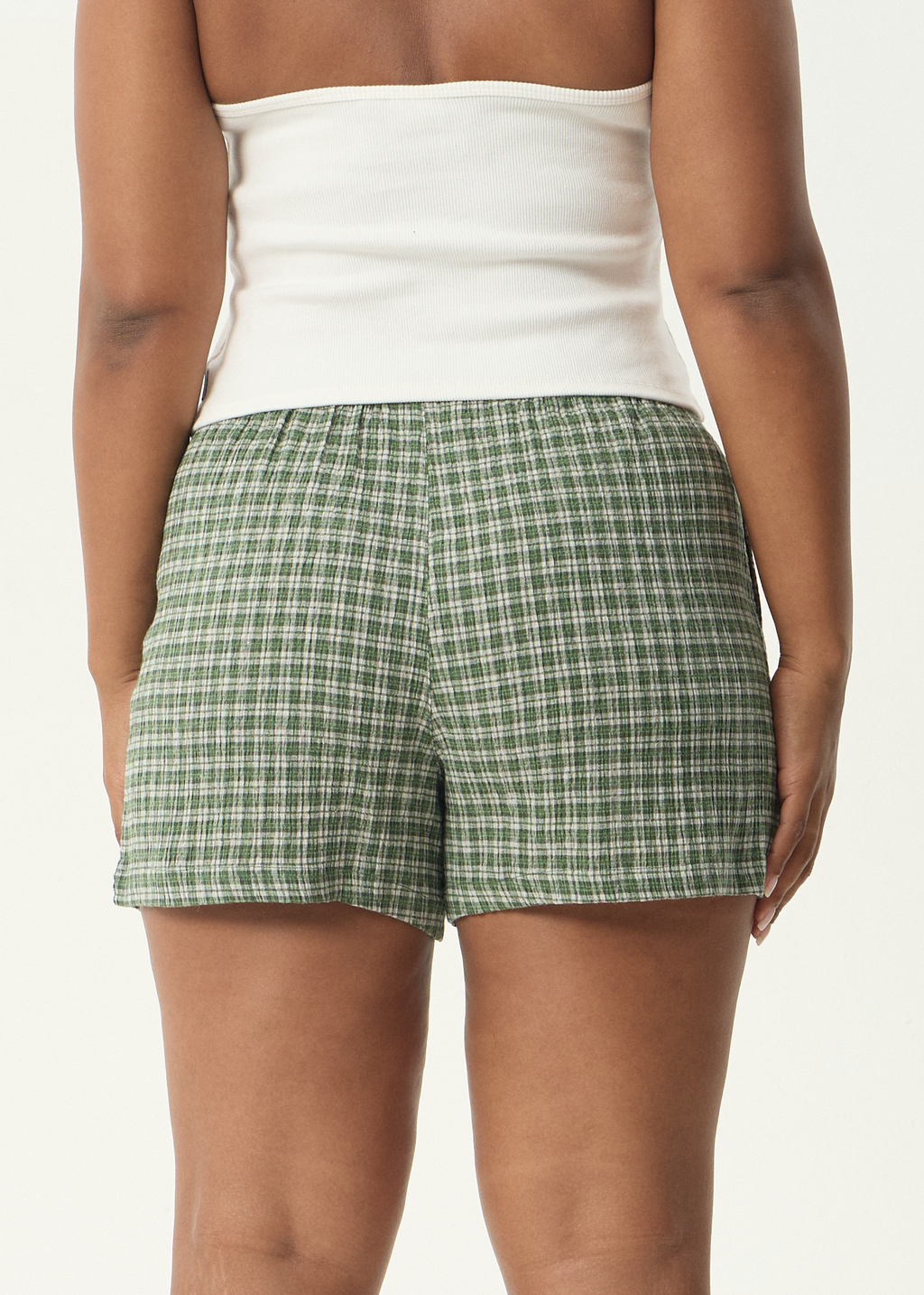 AFENDS Womens Base - Seersucker Boxer Short - Deep Green Check