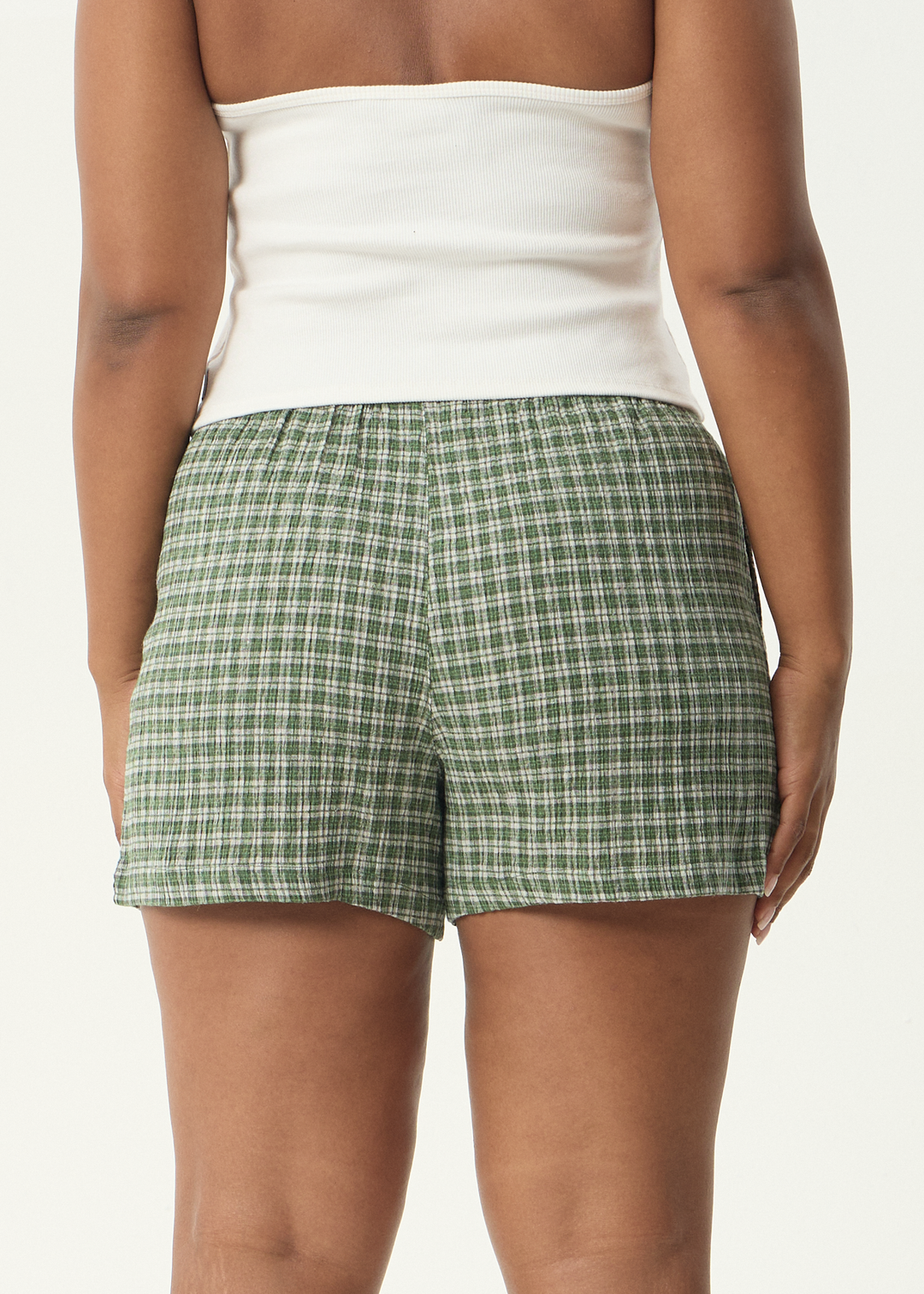 AFENDS Womens Base - Seersucker Boxer Short - Deep Green Check