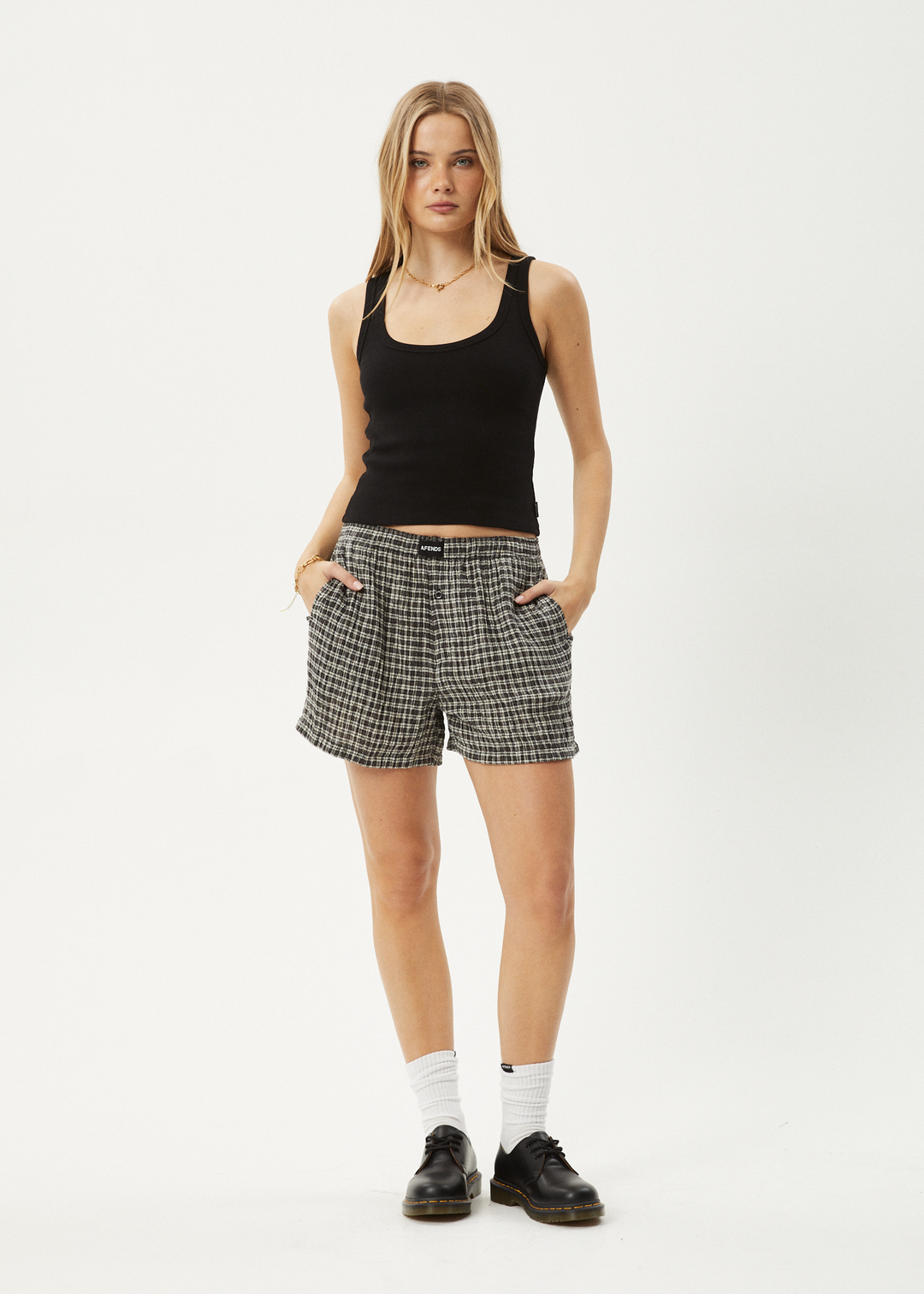 AFENDS Womens Asta - Seersucker Check Boxer Short - Steel Check 