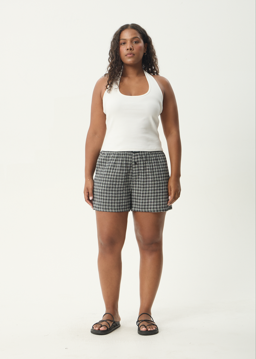 AFENDS Womens Asta - Seersucker Boxer Short - Steel Check