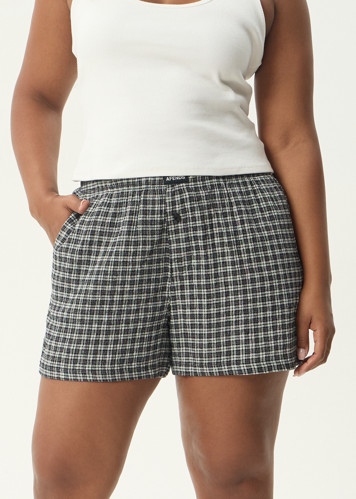 AFENDS Womens Asta - Seersucker Boxer Short - Steel Check