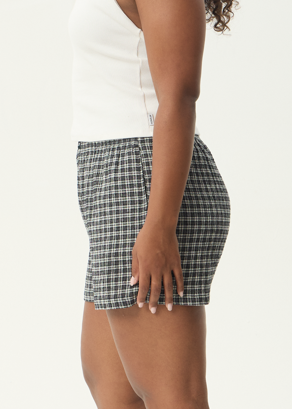 AFENDS Womens Asta - Seersucker Boxer Short - Steel Check
