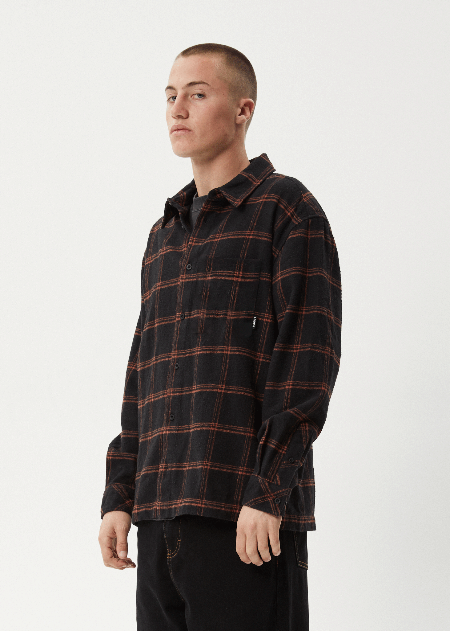 AFENDS Mens Terror - Flannel Shirt - Black Check