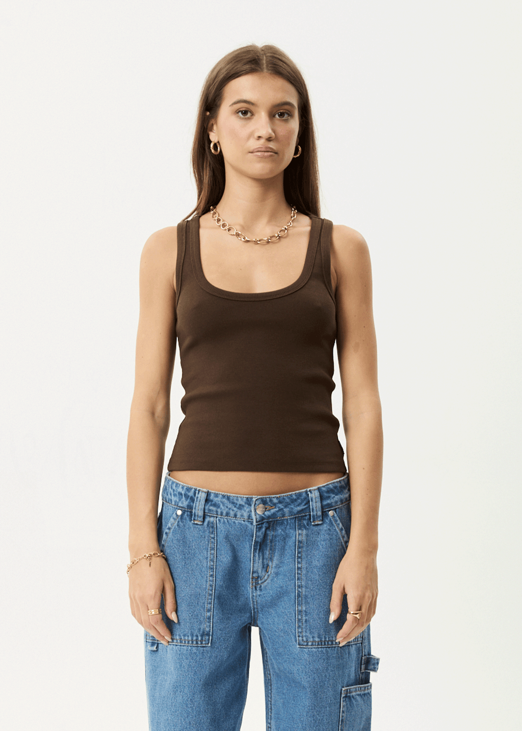 AFENDS Womens Layden - Rib Singlet - Coffee
