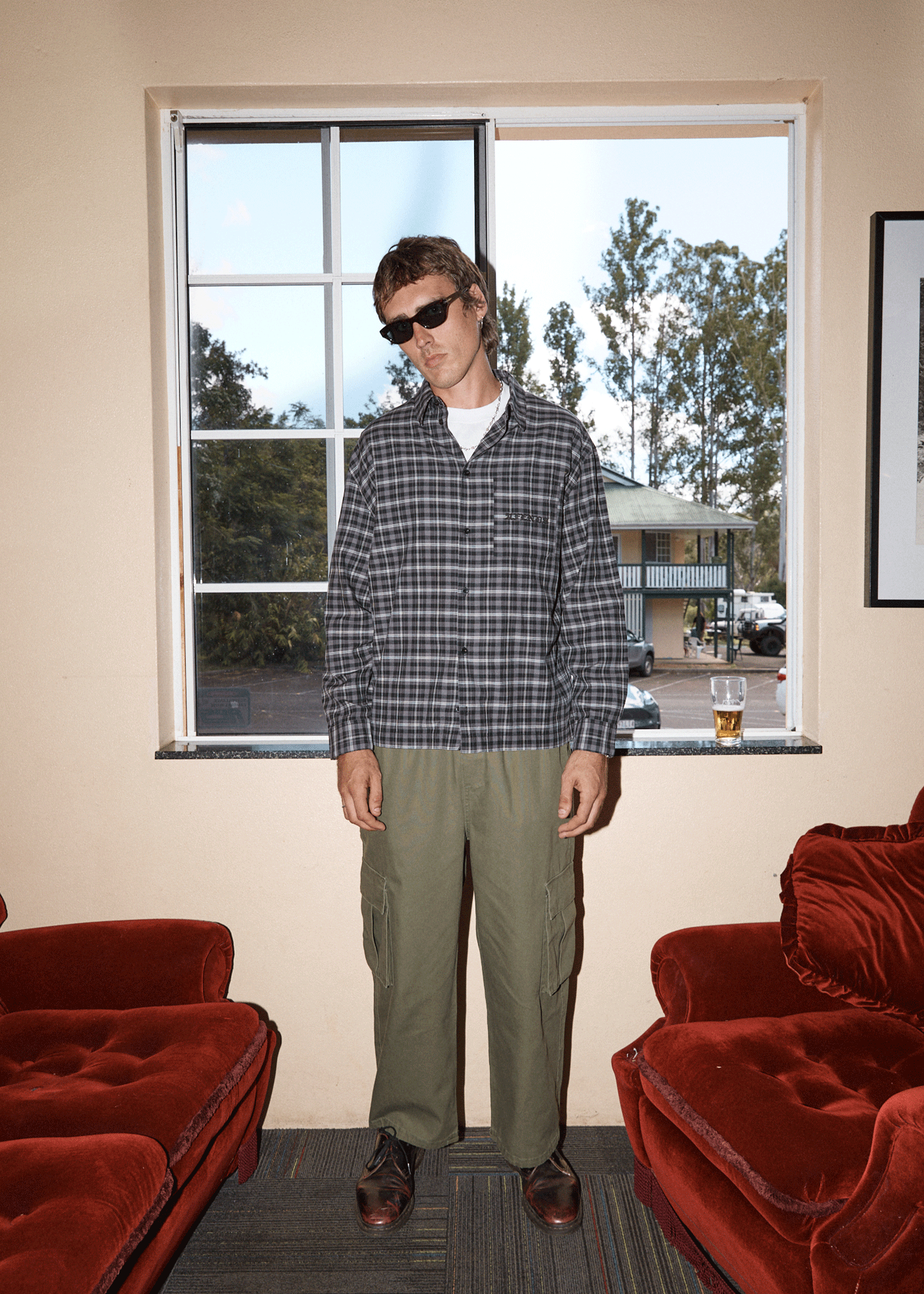 AFENDS Mens Darkness - Long Sleeve Shirt - Black Check