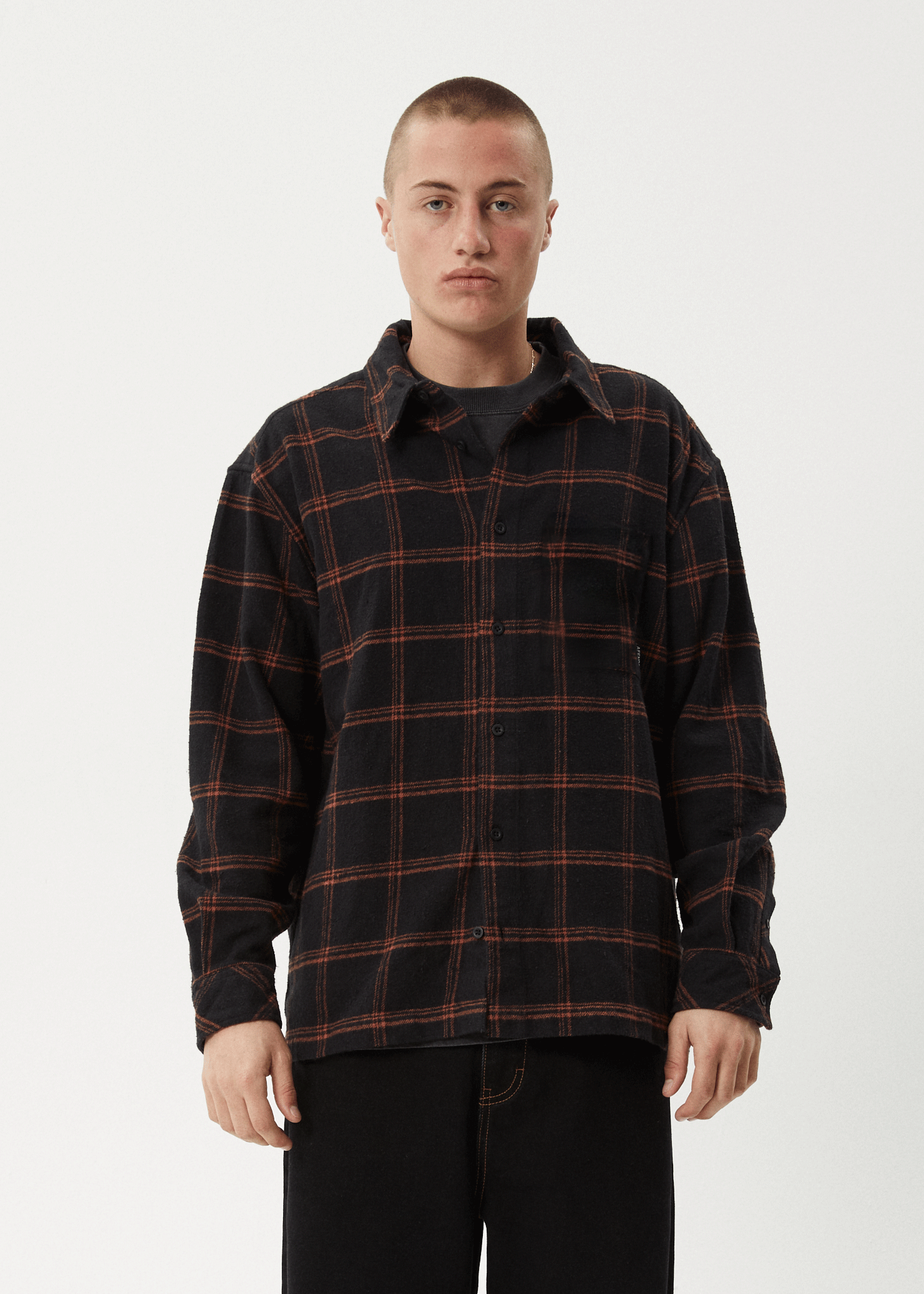 AFENDS Mens Terror - Flannel Shirt - Black Check