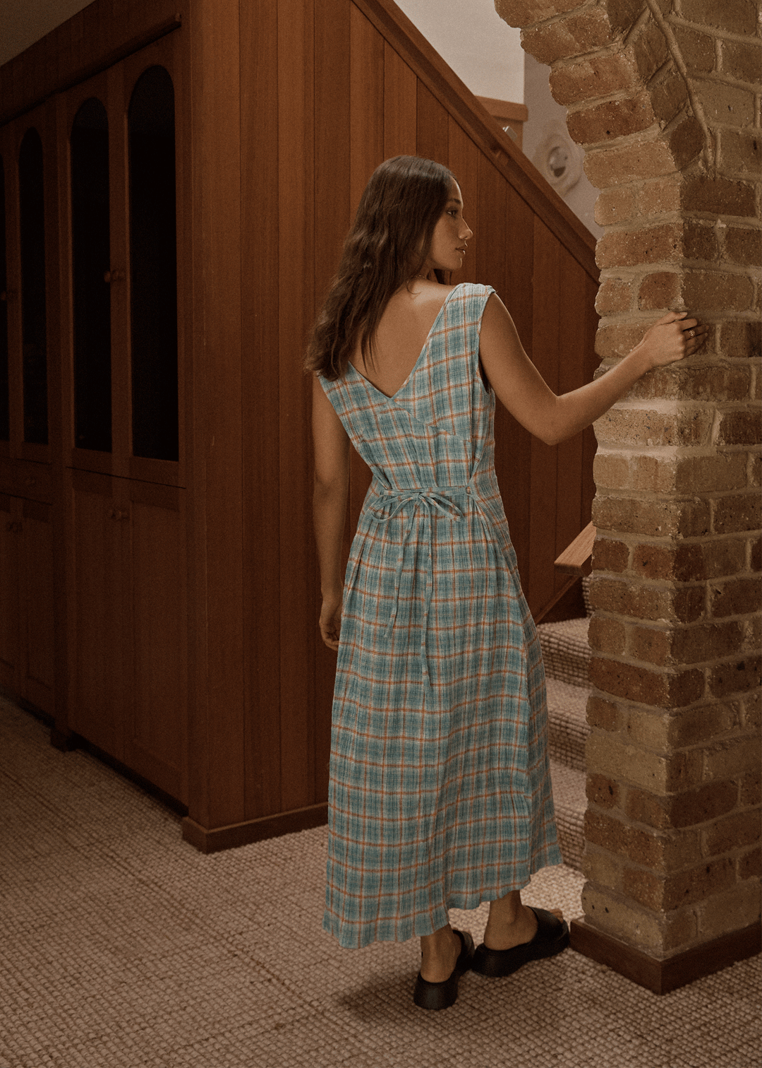 AFENDS Womens Position - Seersucker Check Maxi Dress - Lake Check