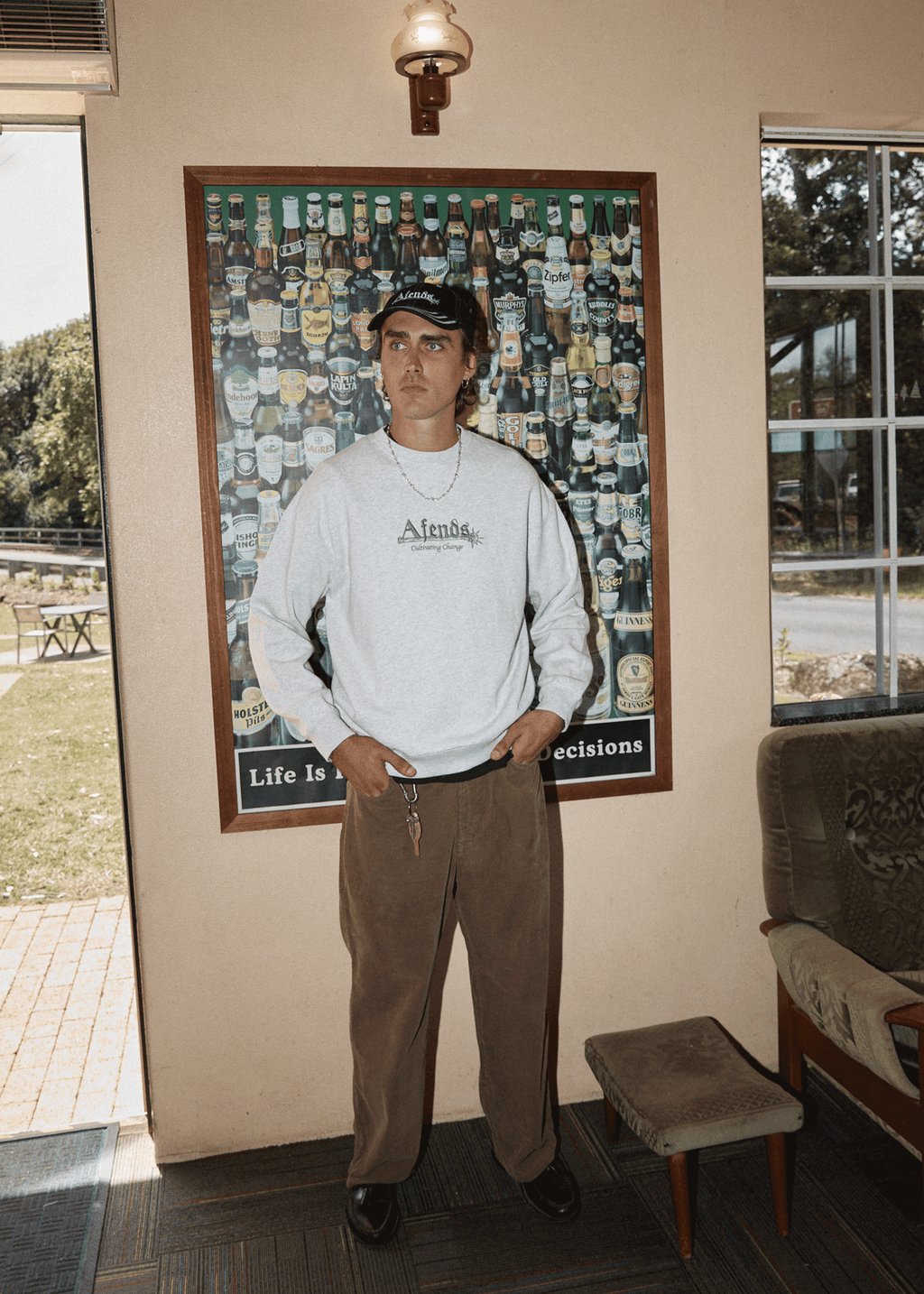 AFENDS Mens Mace - Crew Neck Jumper - Grey Marle