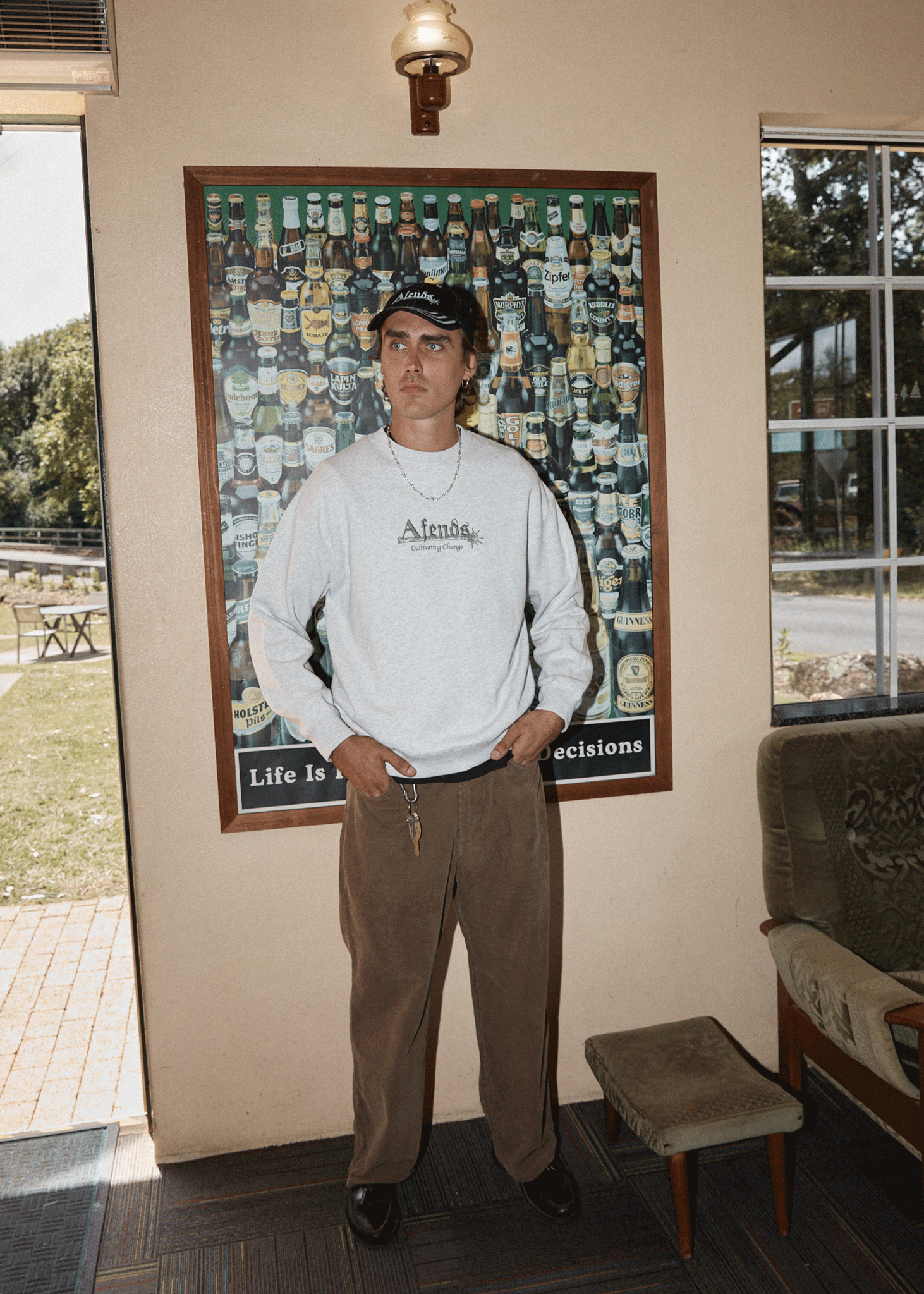 AFENDS Mens Mace - Crew Neck Jumper - Grey Marle