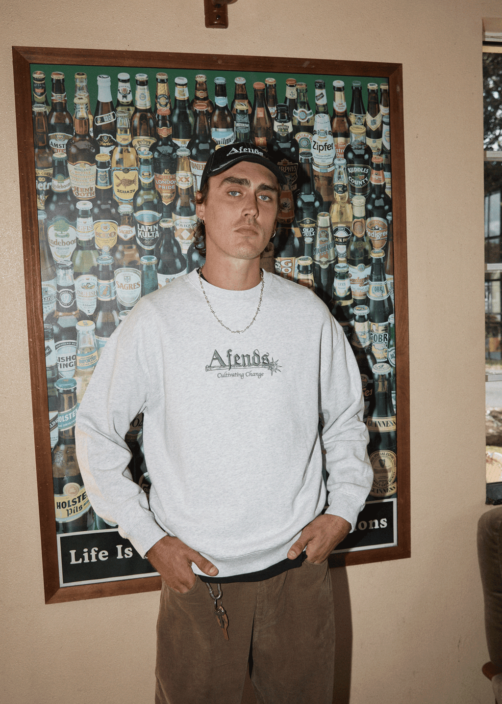 AFENDS Mens Mace - Crew Neck Jumper - Grey Marle