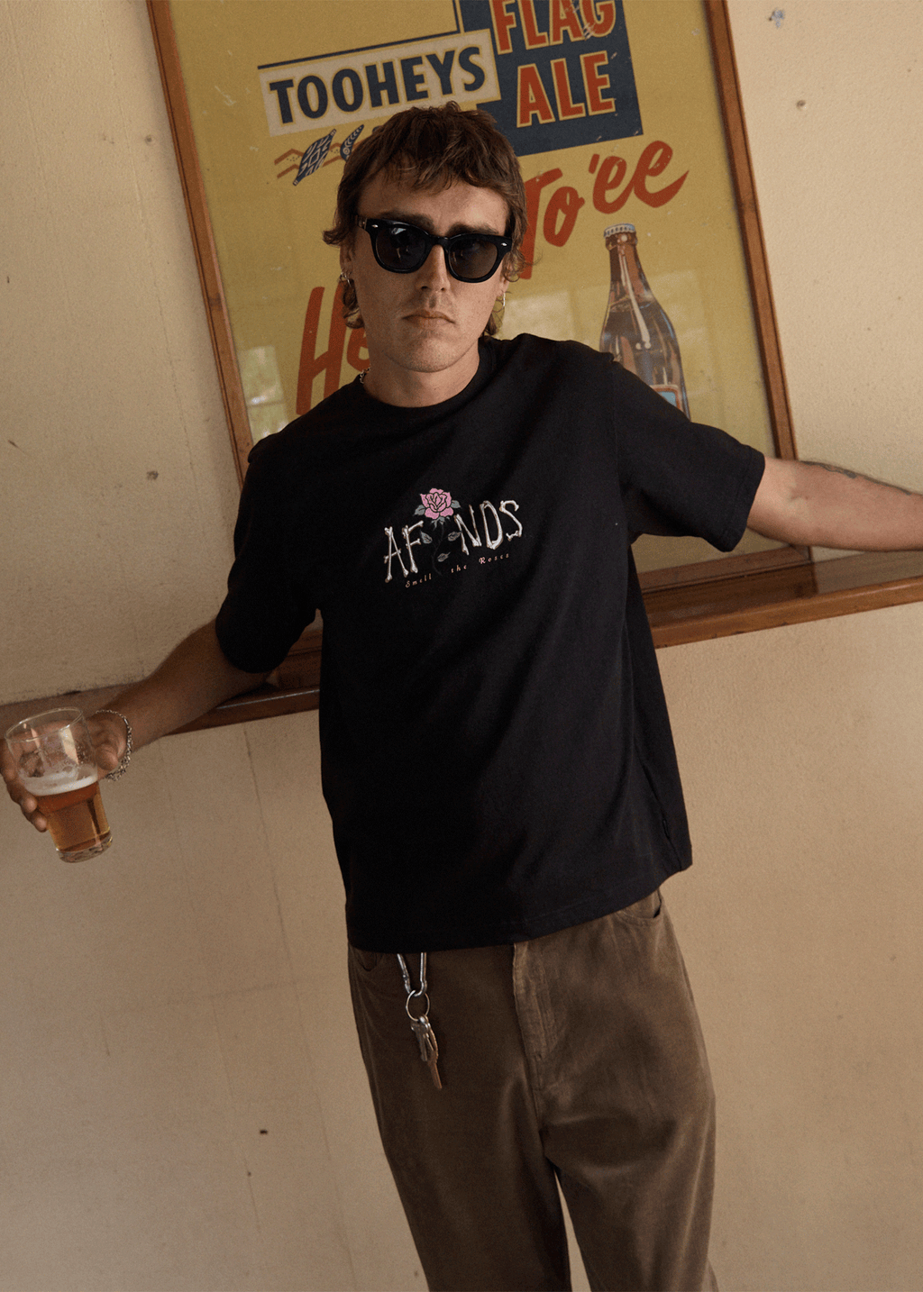 AFENDS Mens Smell The Roses - Retro Tee - Black