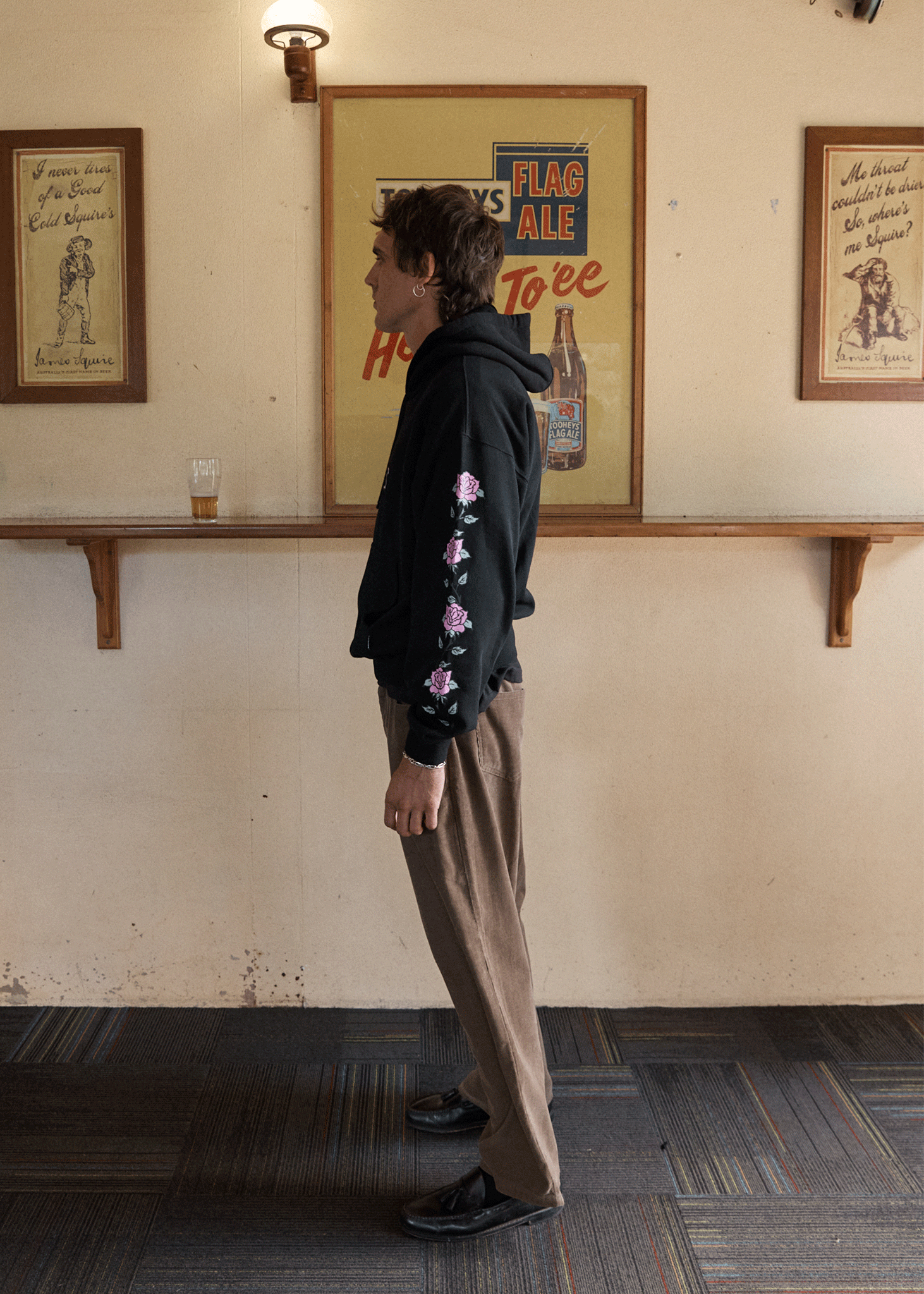 AFENDS Mens Smell The Roses - Boxy Hoodie - Black