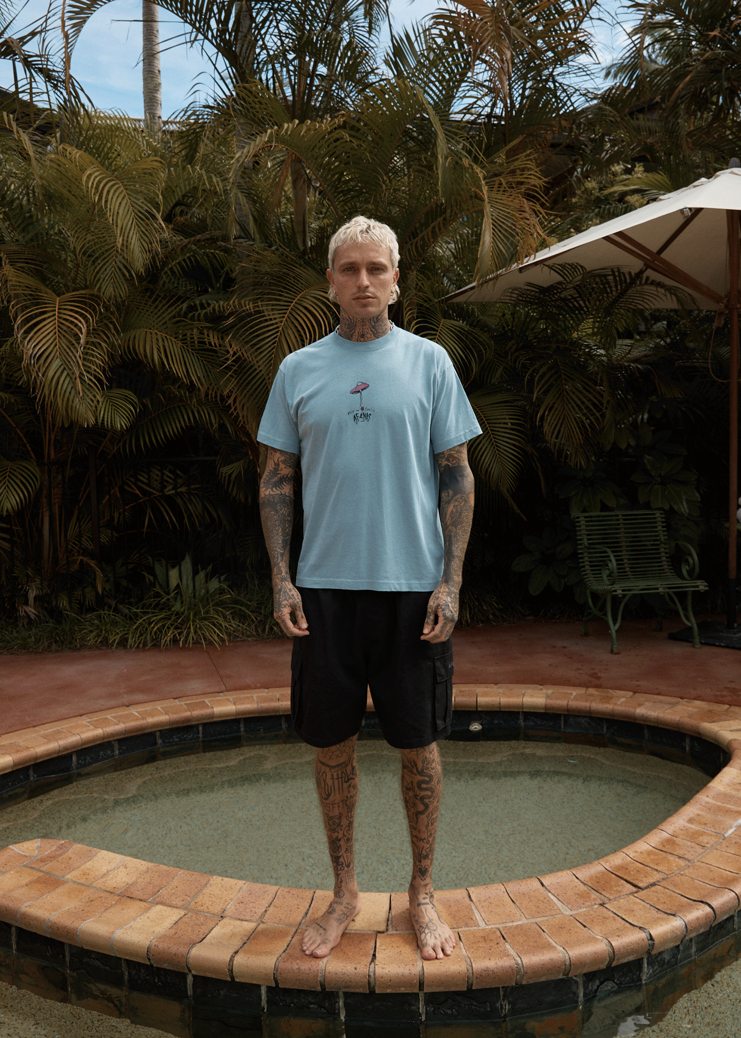 AFENDS Mens High Priority - Boxy Tee - Ocean Spray