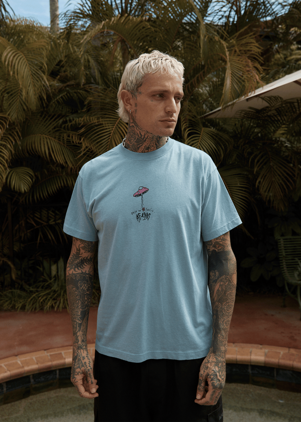AFENDS Mens High Priority - Boxy Tee - Ocean Spray