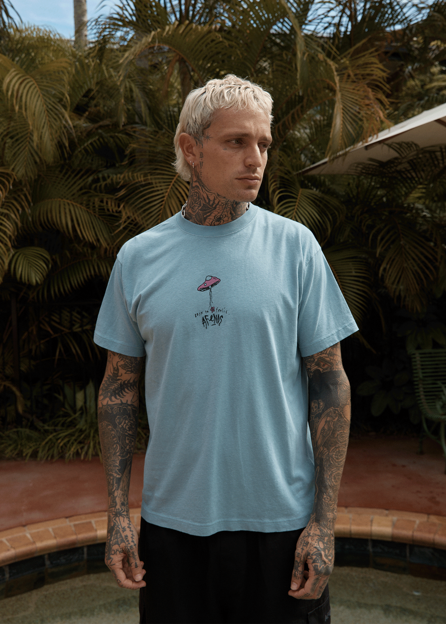 AFENDS Mens High Priority - Boxy Tee - Ocean Spray