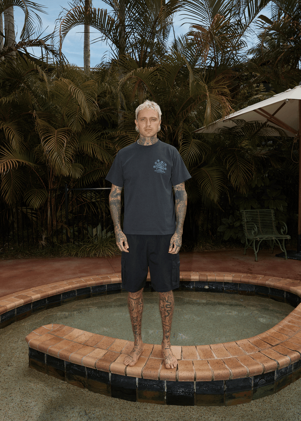 AFENDS Mens Cosmic Con - Heavyweight Boxy Tee - Stone Black