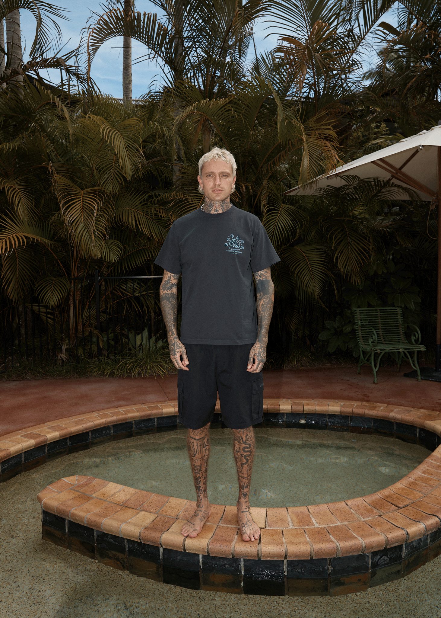 AFENDS Mens Cosmic Con - Heavyweight Boxy Tee - Stone Black