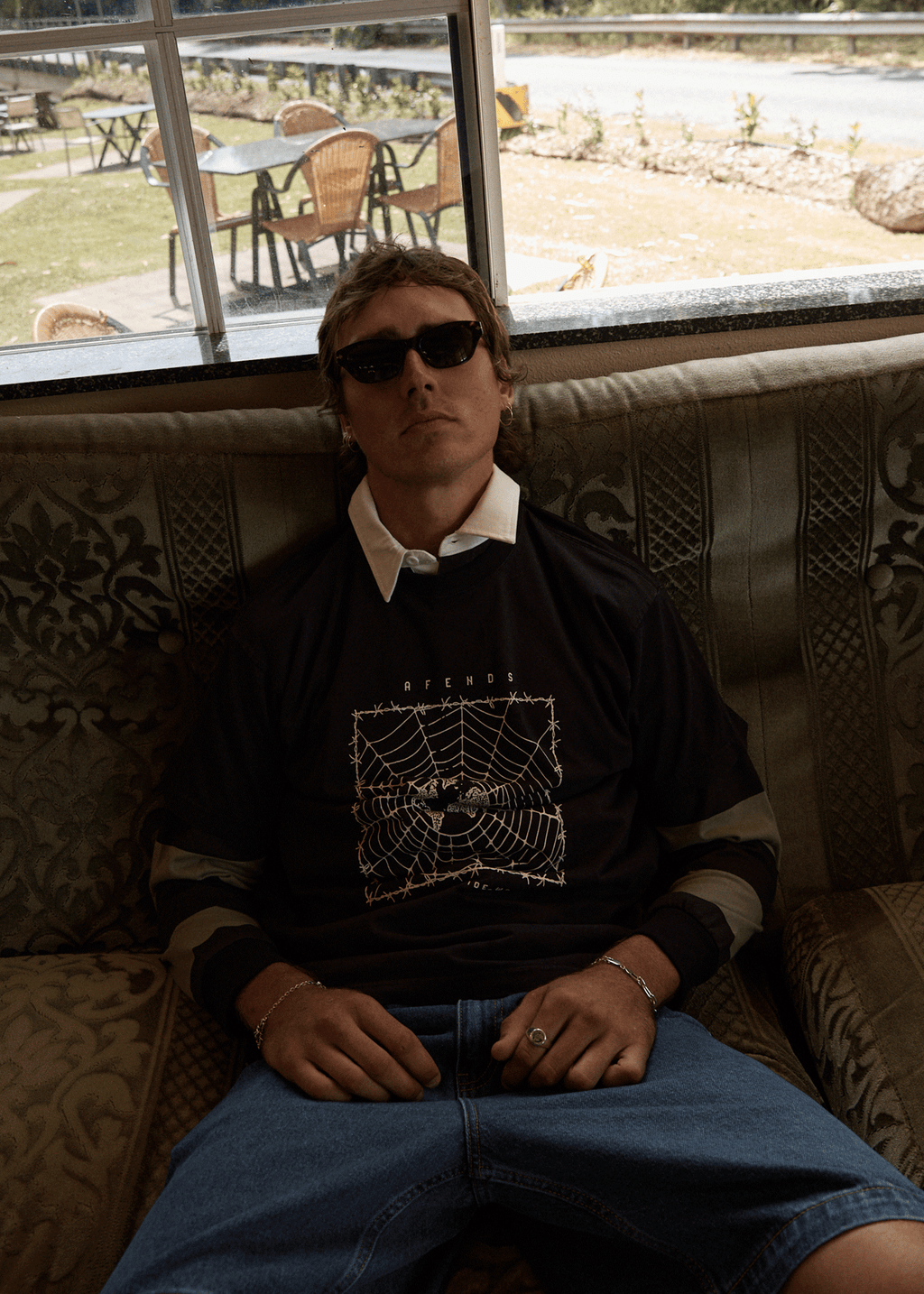 AFENDS Mens World Wide - Boxy Tee - Stone Black