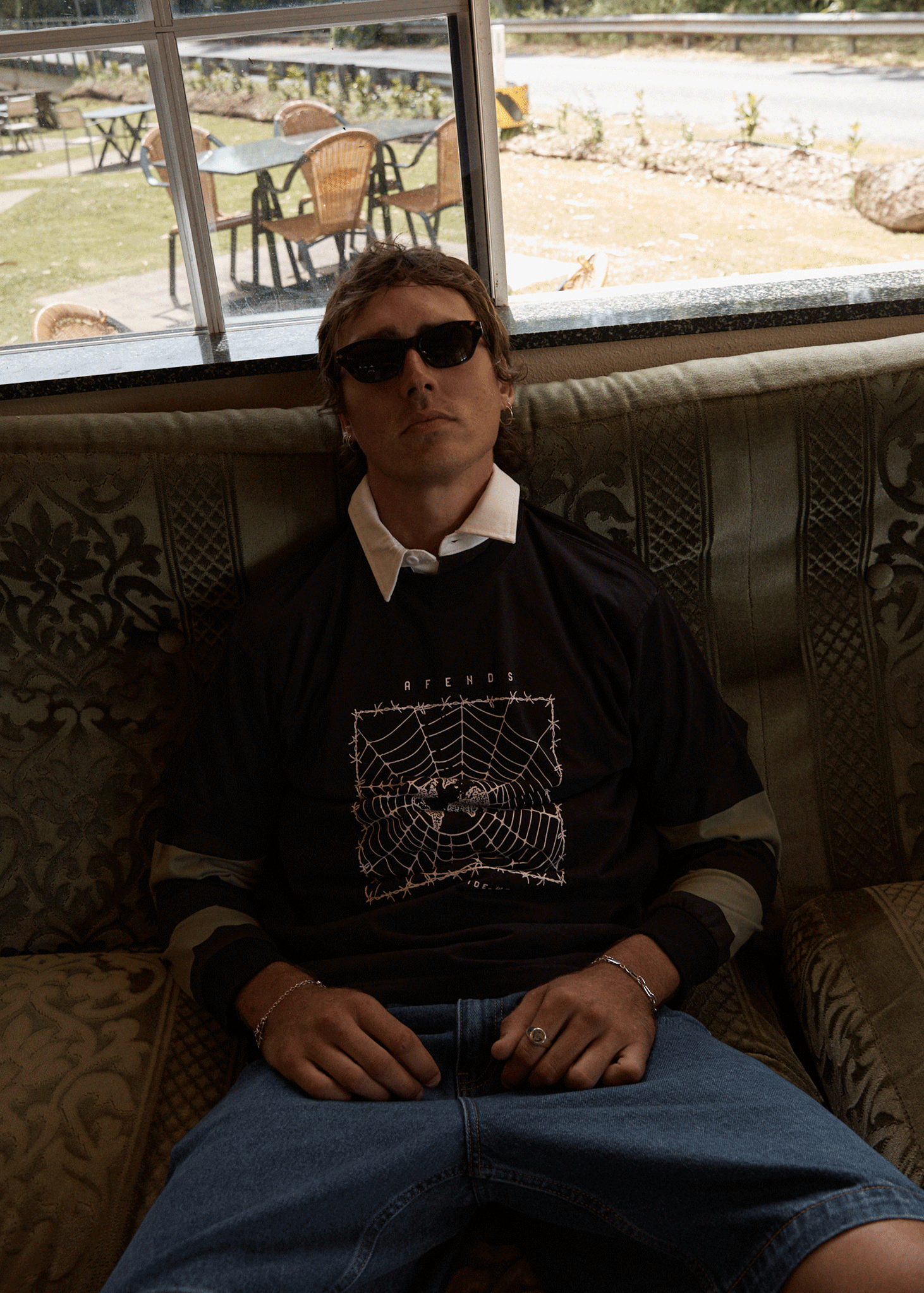 AFENDS Mens World Wide - Boxy Tee - Stone Black