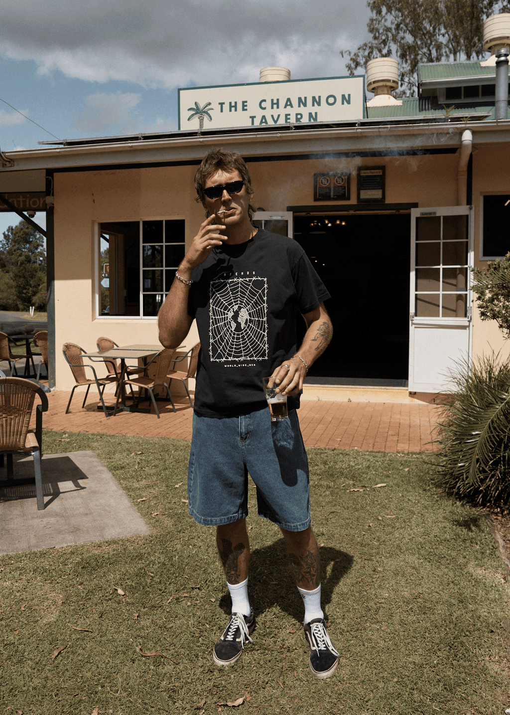 AFENDS Mens World Wide - Boxy Tee - Stone Black