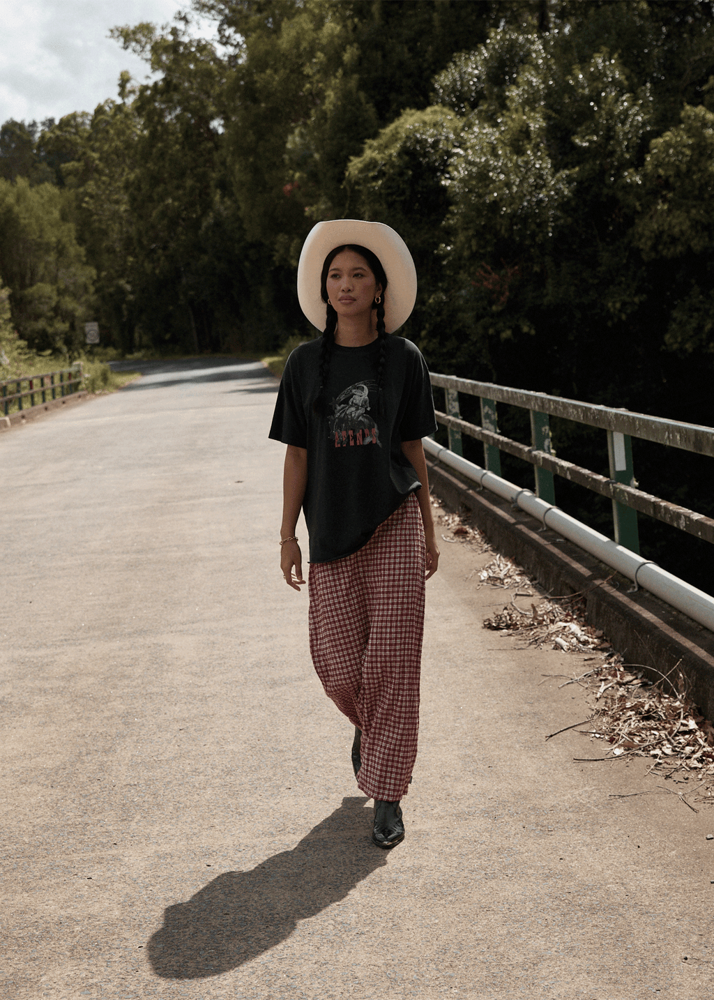 AFENDS Womens Base - Seersucker Maxi Skirt - Burgundy Check