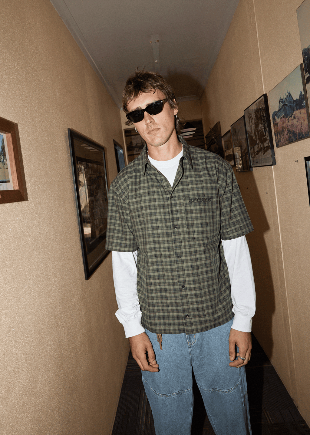 AFENDS Mens Ghost - Short Sleeve Shirt - Oil Green