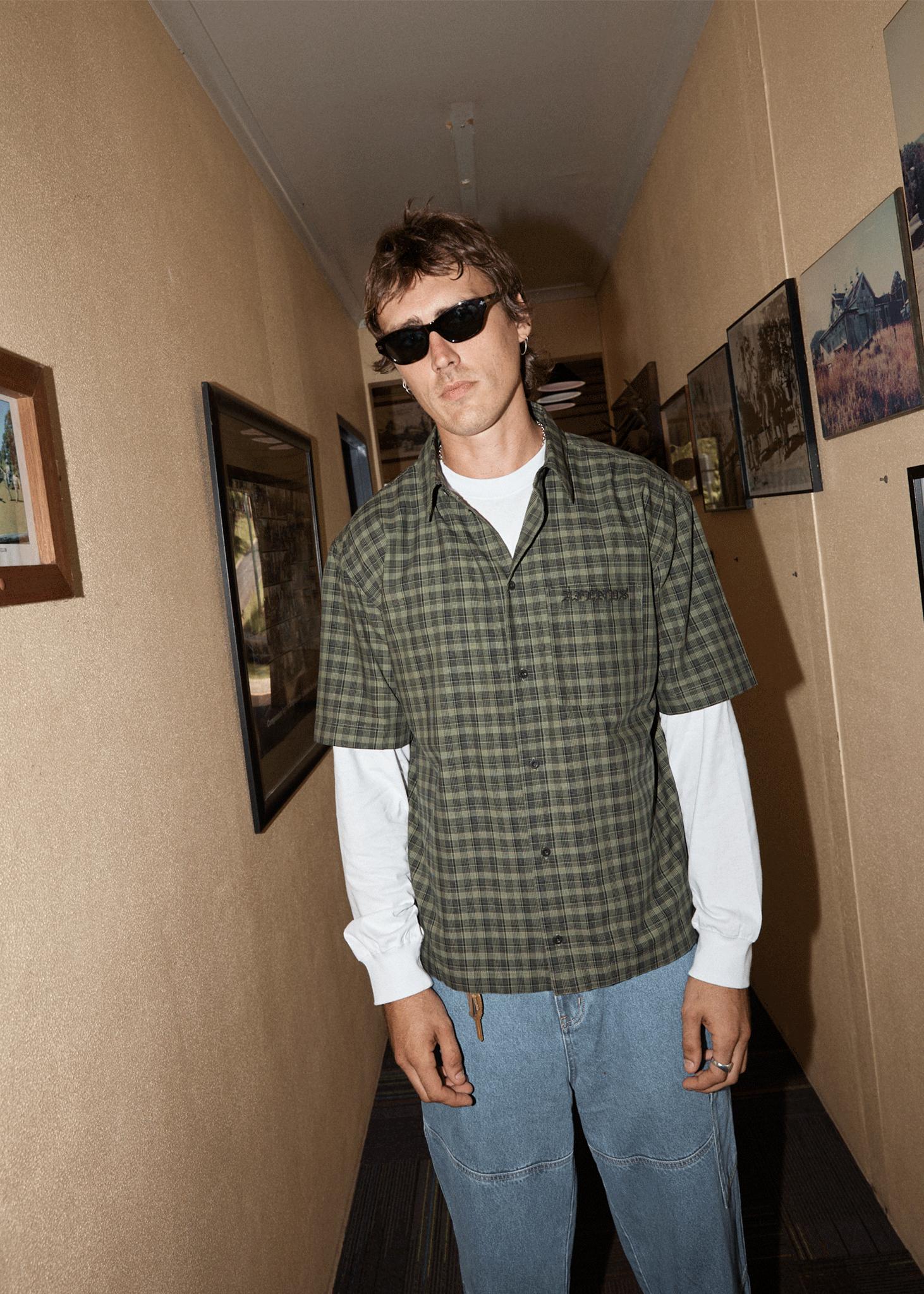 AFENDS Mens Ghost - Short Sleeve Shirt - Oil Green