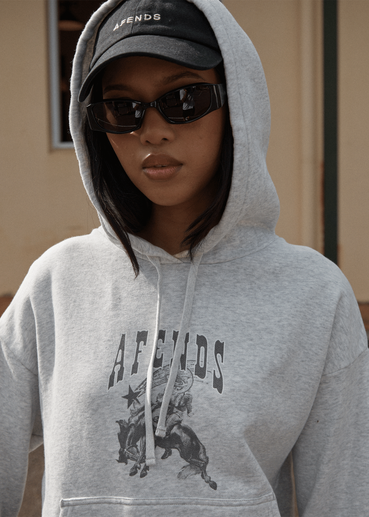 AFENDS Womens Cosmic Cow - Hoodie - Grey Marle