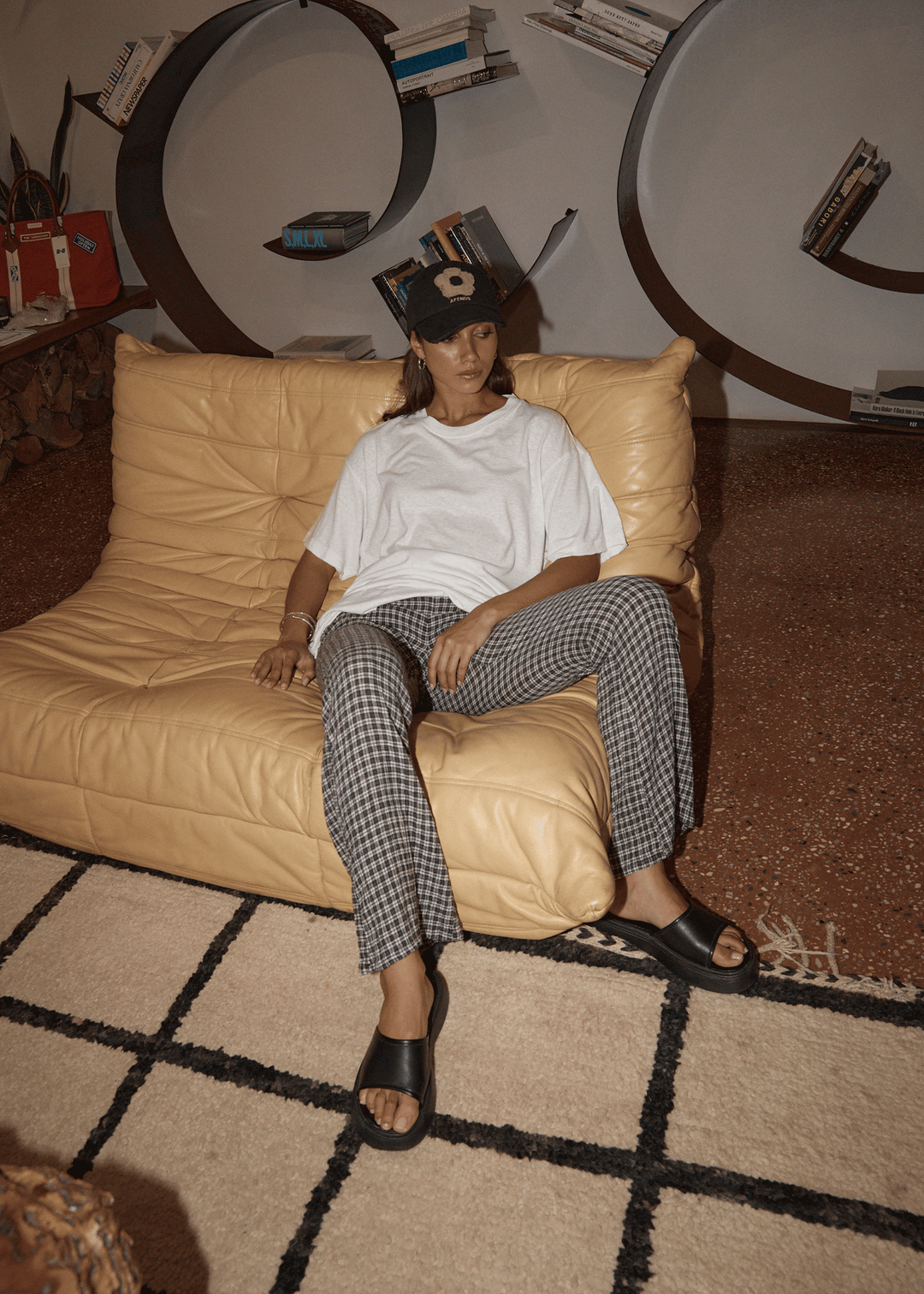 AFENDS Womens Asta - Seersucker Flare Pant - Steel Check