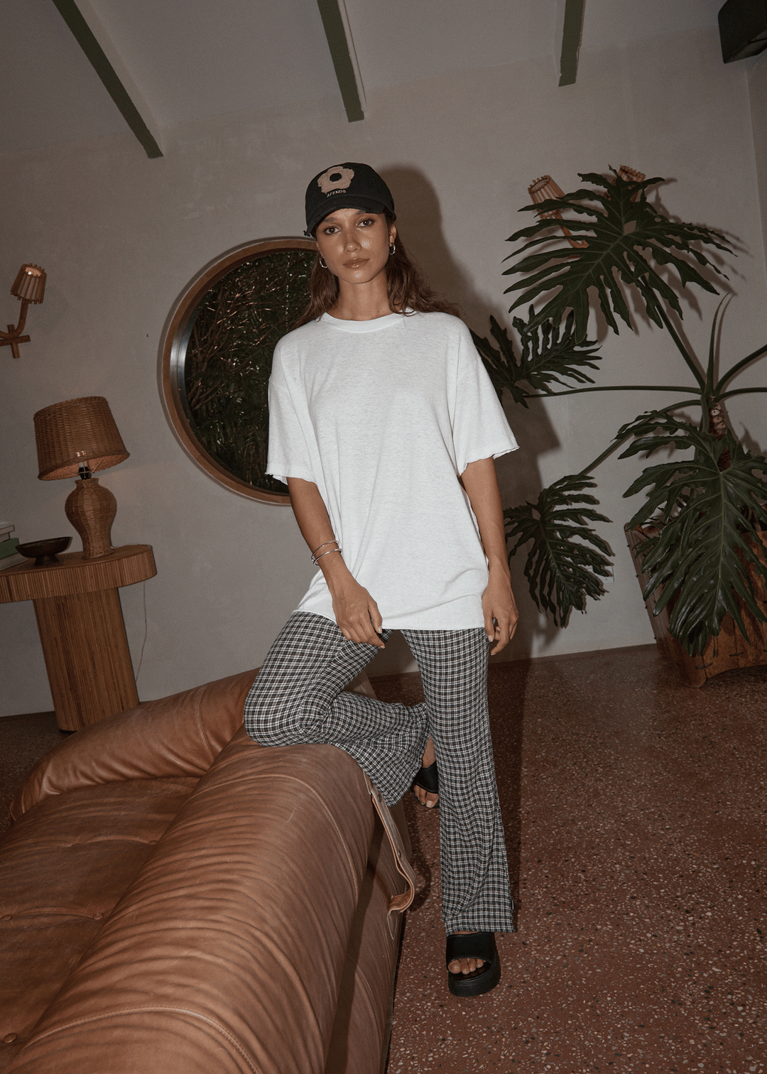 AFENDS Womens Asta - Seersucker Flare Pant - Steel Check