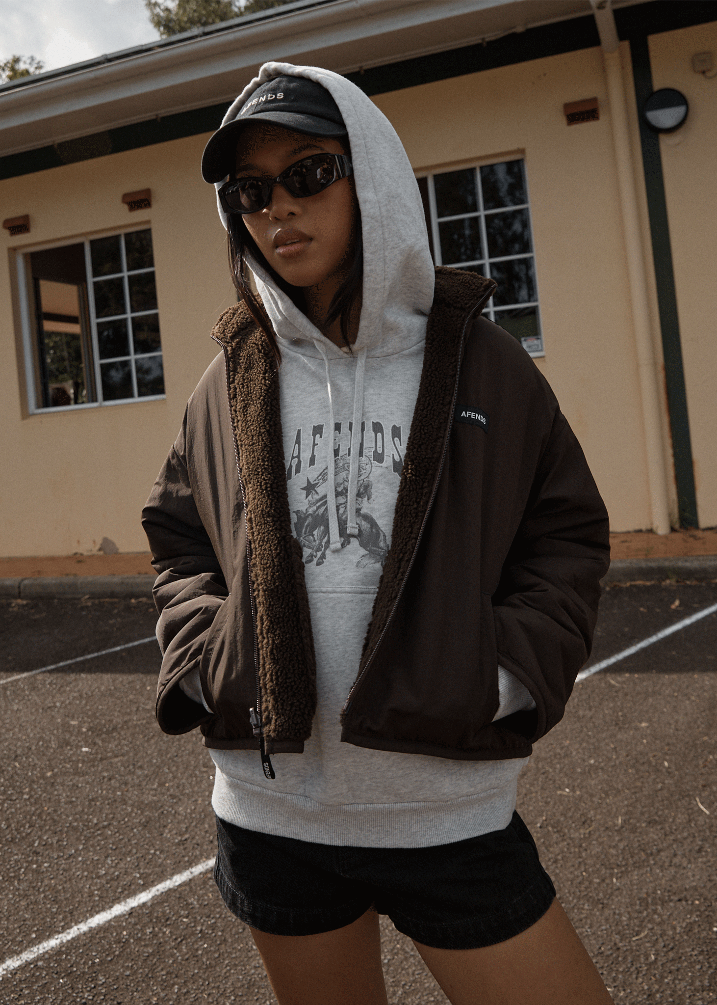 AFENDS Womens Berlin - Reversible Polar Fleece Jacket - Coffee