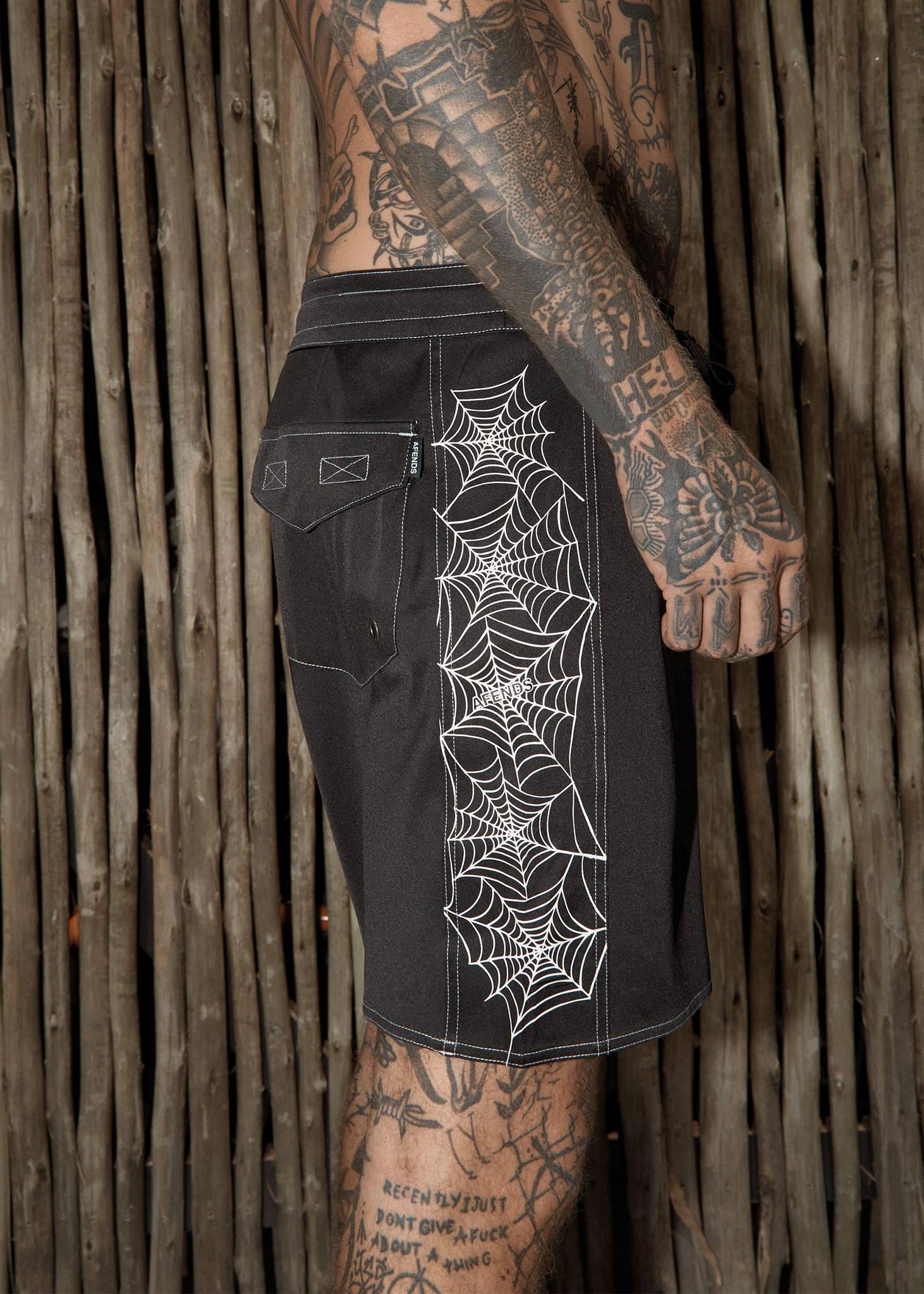 AFENDS Mens Webhead - Surf Related Boardshort 18" - Black