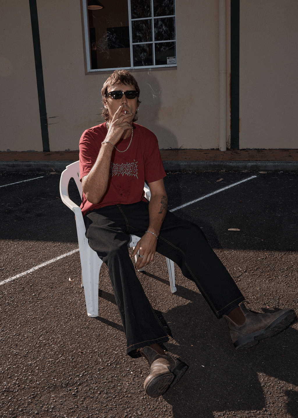 AFENDS Mens Mental - Boxy Tee - Washed Burgundy